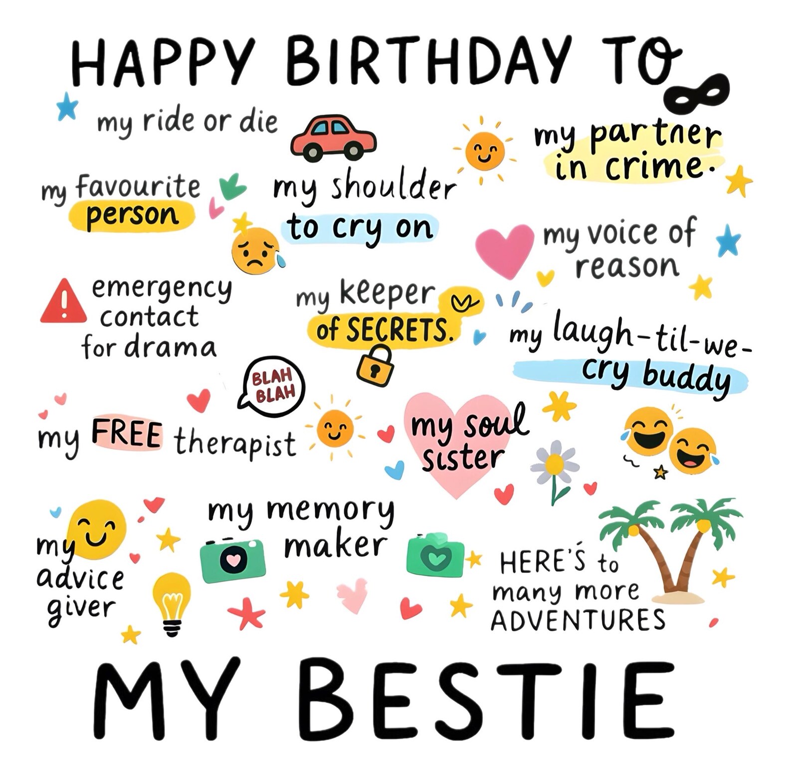 Funny Best Friend Birthday Card – Cute Bestie Gift for Her – Happy ...