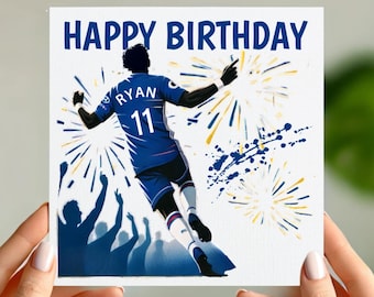 Personalised Chelsea FC Birthday Card – Custom Football Fan Gift – Add Name & Number