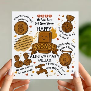 Divertida tarjeta de bronce para octavo aniversario: tarjeta con un juego de palabras para marido y mujer, 8 años de matrimonio, tarjeta personalizada para pareja, 2922 días juntos