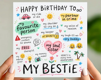 Funny Bestie Birthday Card – Soul Sister, Ride or Die (6x6 inch)