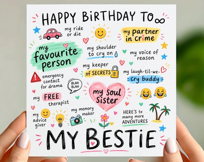 Funny Bestie Birthday Card – Soul Sister, Ride or Die (6x6 inch)