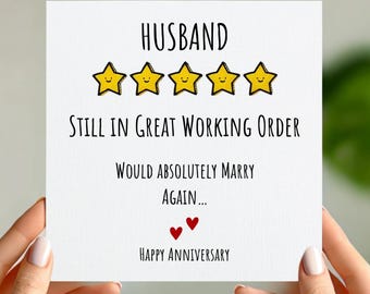 Funny Anniversary Card for Husband – 5 Star Review Style – Would Marry Again – Humorous Husband Anniversary Card