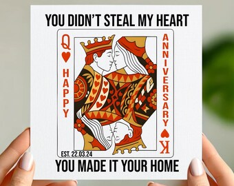 Tarjeta de aniversario personalizada del Rey y la Reina de Corazones – Fecha personalizada