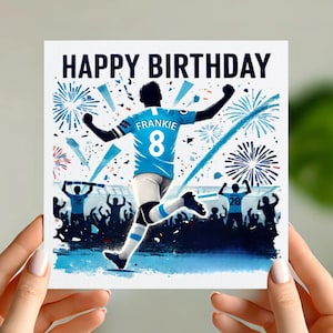 carte d'anniversaire de Manchester City | carte de football personnalisée | Nom et numéro personnalisés | Cadeau pour fan de football