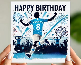Manchester City Birthday Card | Personalised Football Card | Custom Name and Number | Football Fan Gift