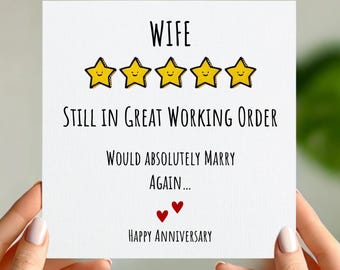 Funny Anniversary Card for Wife – 5 Star Review Style – Would Marry Again – Humorous Wife Anniversary Card