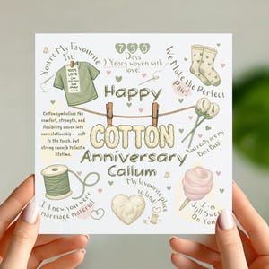 Biglietto di auguri per il 2° anniversario in cotone – Biglietto di auguri di nozze divertente personalizzato per marito o moglie / Regalo per 2 anni di matrimonio / Design di coppia carina