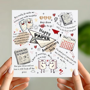 Tarjeta de aniversario en papel divertida / Tarjeta de nombre personalizada para el primer aniversario / Saludo romántico lleno de juegos de palabras / Lindo recuerdo