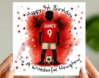 Personalised Football Birthday Card | Red, black & white Kit Design | Custom Name and Age | Football-Themed Card for Son, Nephew or Grandson