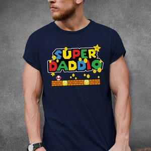Fathers Day T Shirt | SUPER DADDIO Gamer Dad Birthday Gift | Fun Novelty Navy Grey White Black T-Shirt