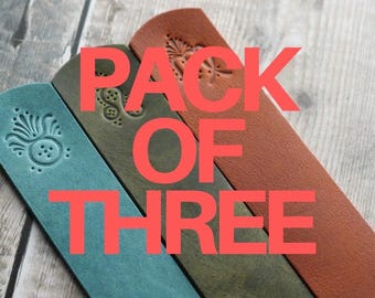 Leather bookmark set, stamped with various star signs