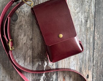 Burgundy handmade leather phone bag