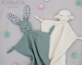 PDF Sewing Pattern BUNDLE - Bunny Lovey & Lamb Lovey, Baby Comfort Blanket, Instant Download - ENGLISH