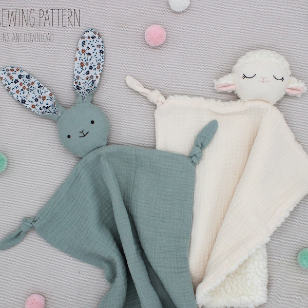 PDF Sewing Pattern BUNDLE - Bunny Lovey & Lamb Lovey, Baby Comfort Blanket, Instant Download - ENGLISH