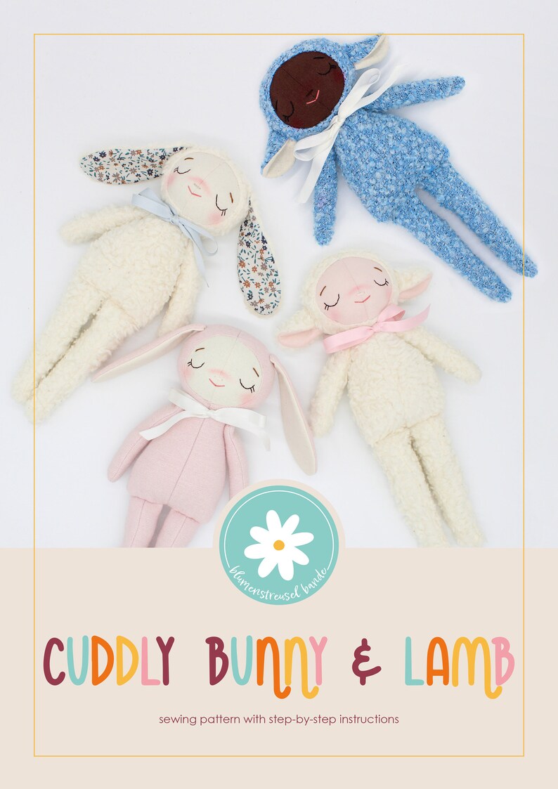 PDF Sewing Pattern BUNDLE Cuddly Plush Bunny & Lamb Doll, Instant Download ENGLISH image 2