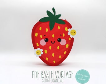 Erdbeer Laterne - PDF Bastelvorlage inklusive Anleitung zum Sofort-Download