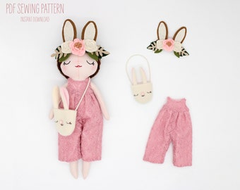 Patron de Couture PDF - Tenue de lapin pour poupée Blumenstreusel 30 cm - ANGLAIS