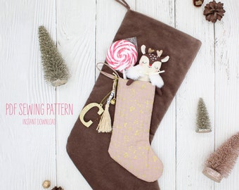 PDF Sewing Pattern - Deer with Christmas Stockings in two sizes, Instant Download - ENGLISH