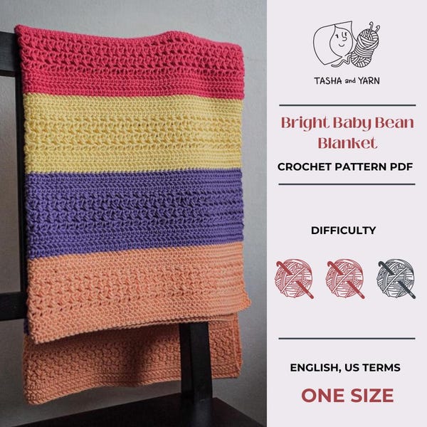 Patrón de manta de bebé a crochet: Diseño de bloques de colores brillantes (PDF)