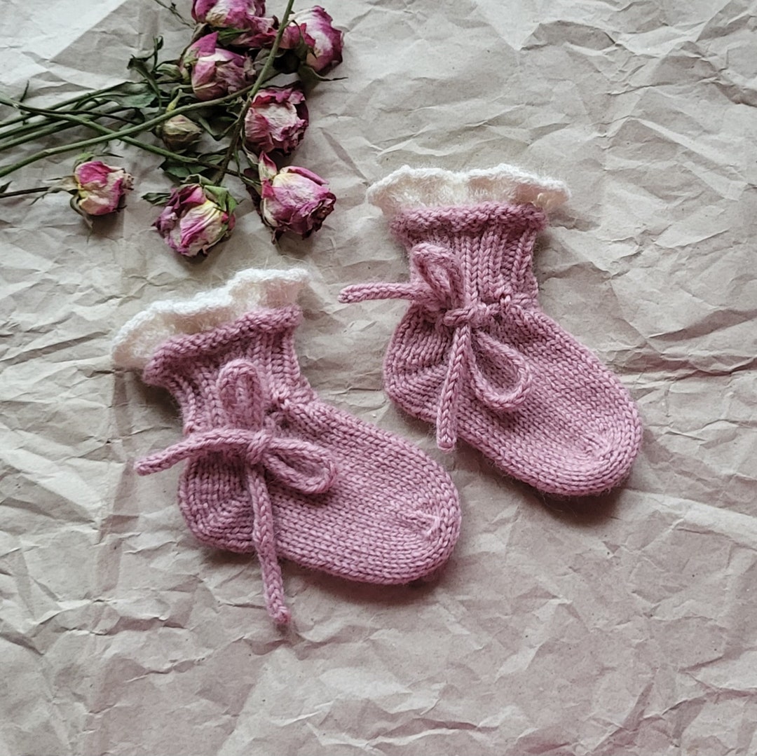 Baby Wool Socks With Ruffles and Knitted String Bow Etsy