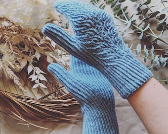 Lace Knit Mittens Pattern: Ribbed Fingerless Mitts (PDF Download in ENGLISH)