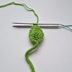 Knitted leaf detail, I-cord string
