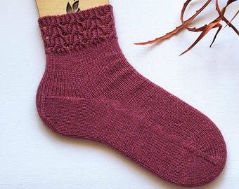 Lace Cuff Socks Knitting Pattern - Toe-Up Design (PDF in English) Magic Forest Socks
