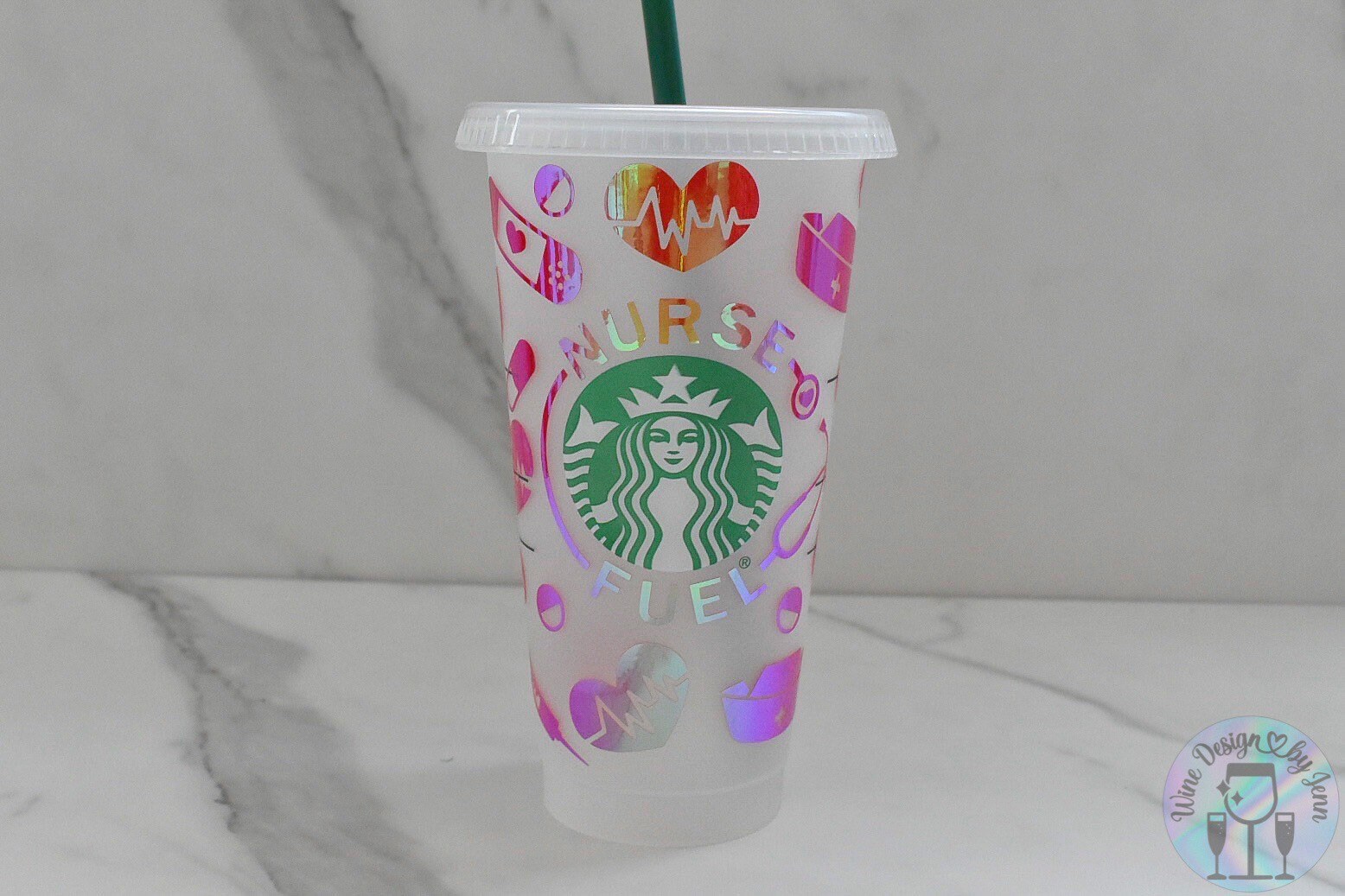 Venti Frosted Cold Brew 24 oz Cup with Lid and Straw Ice Coffee Cup Venti Tumbler Nurse Fuel
