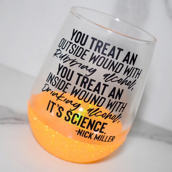 New Girl Stemless GLASS Wine Glass | Schmidt | “you treat inside wounds with drinking alcohol" | nick miller | Glitter Bottom Optional