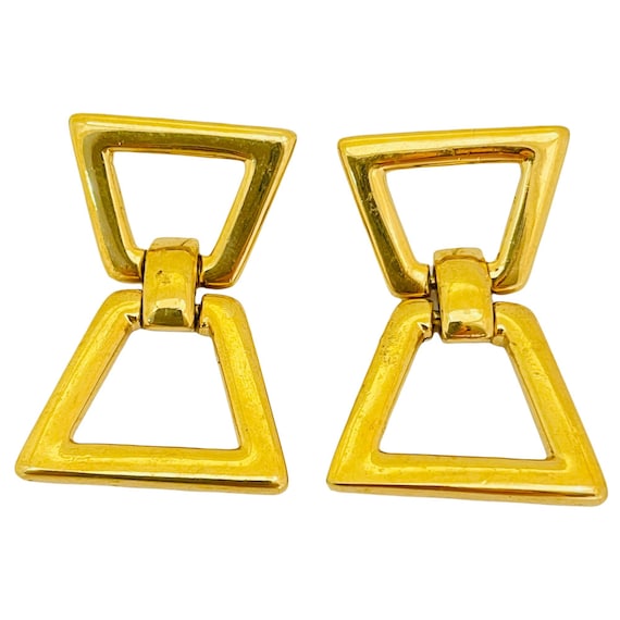 Vintage MONET gold geometric dangle designer runw… - image 1