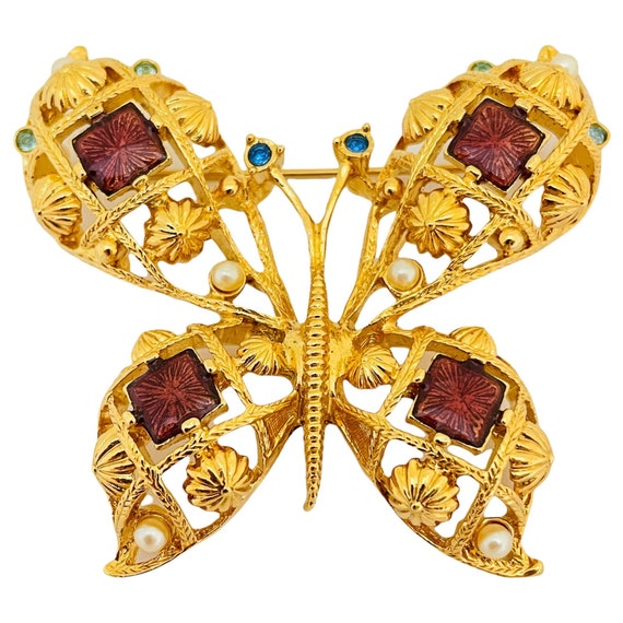 Vintage AVON Huge Butterfly Gold Enamel Pearl Rhinestone - Etsy