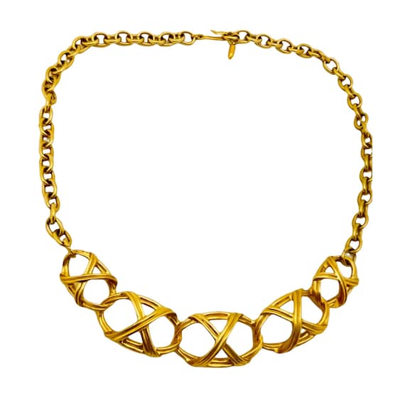 Vintage gold modernist designer runway necklace