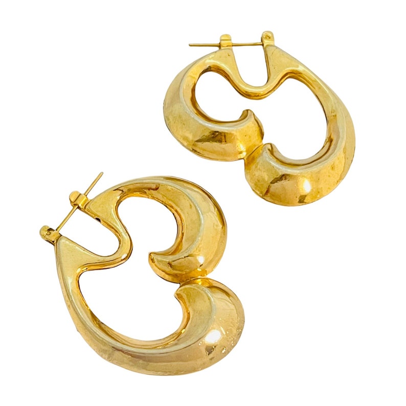 Vintage Huge Gold Heart Shape Hoop Pierced Earrings - Etsy