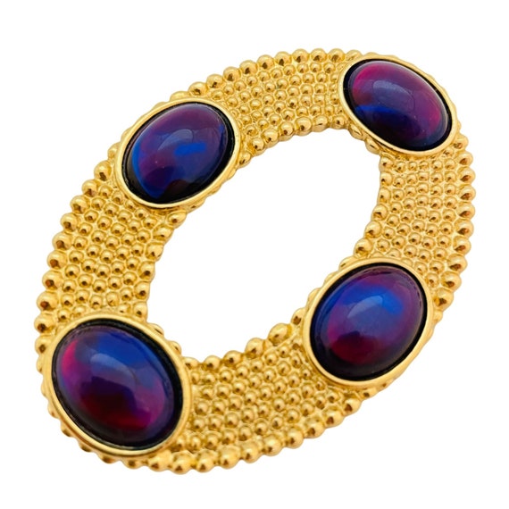 Vintage gold purple red glass designer runway bro… - image 2