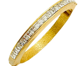 Vintage gold rhinestone designer runway bangle bracelet
