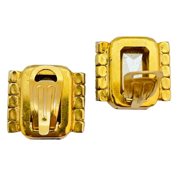 Vintage gold rhinestone designer runway clip on e… - image 3