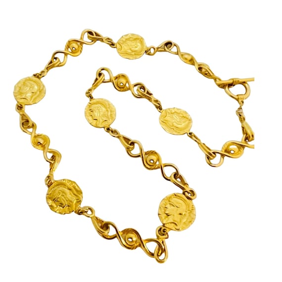 Vintage gold roman coin chain designer runway neck