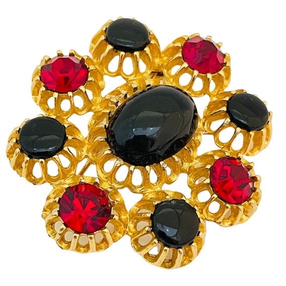 Vintage EMMONS gold rhinestone red black designer 