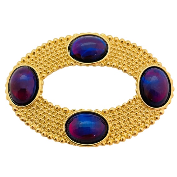 Vintage gold purple red glass designer runway bro… - image 1