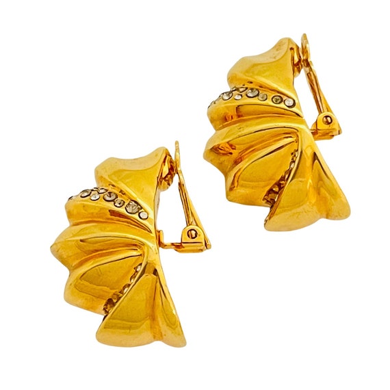 Vintage huge gold rhinestone runway earrings - image 2