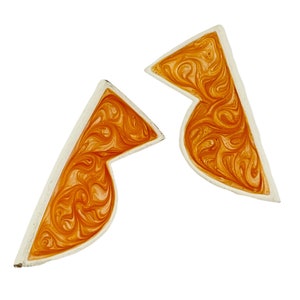 Vintage MONET white enamel modernist designer runway clip on earrings