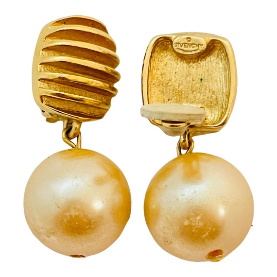 Vintage GIVENCHY gold pearl dangle designer runwa… - image 3