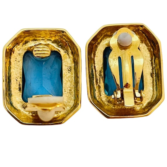 Vintage huge gold sapphire blue faceted glass des… - image 3
