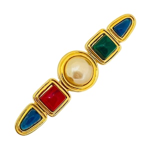 Vintage jewel poured glass Gripoix gold pearl designer runway brooch