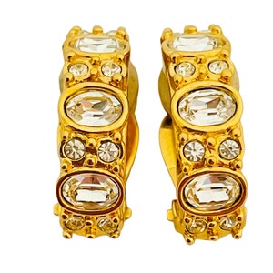 Vintage SWAROVSKI gold crystal designer runway clip on earrings