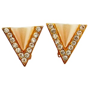 Vintage gold pearl rhinestone designer runway clip on earrings