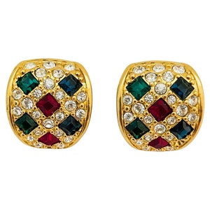 Vintage SWAROVSKI gold jewel crystal designer runway clip on earrings