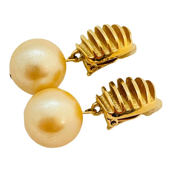 Vintage GIVENCHY gold pearl dangle designer runwa… - image 2