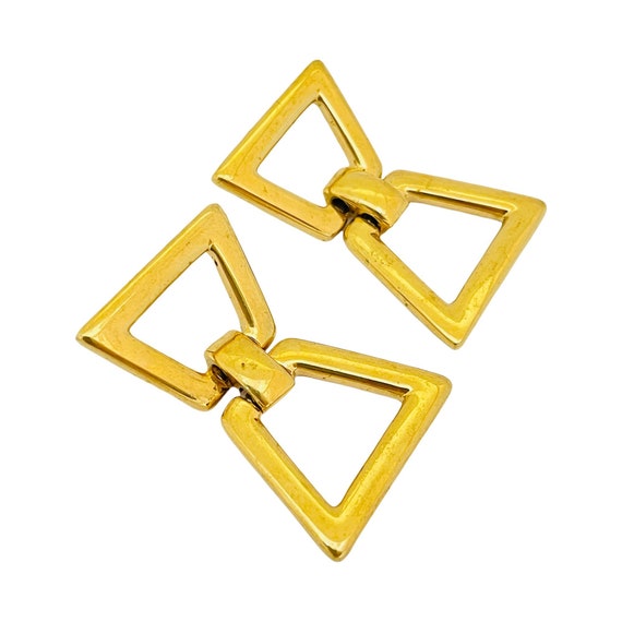 Vintage MONET gold geometric dangle designer runw… - image 2
