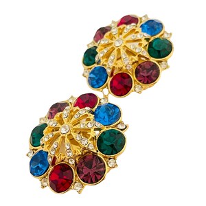 Vintage gold jewel glass designer runway clip on earrings image 2